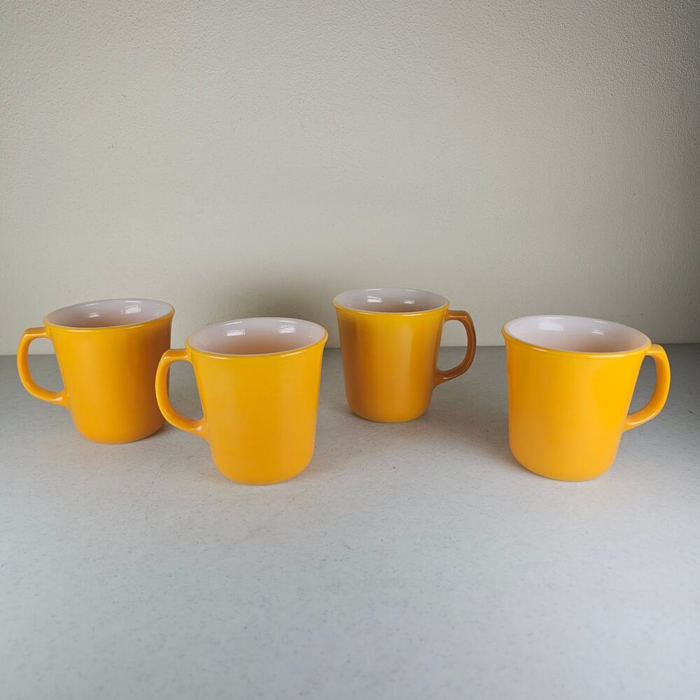 4 Corelle Citrus Yellow Corning Coffee Mug Cups 8oz Vintage